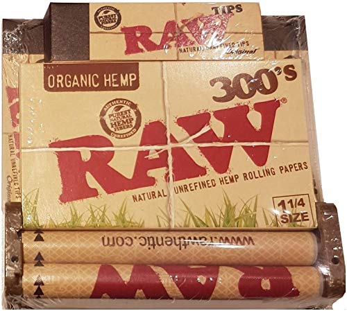 Raw 300's Rolling Papers Bundle - 300 Raw 1 1/4 Organic Papers, 300 Raw Tips and 79mm Raw Rolling Machine