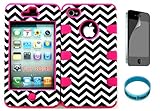 For Apple iPhone 4/4s Chevron Waves Pattern Matte Finish Snap on + Pink Silicone Hybrid Case Cover with Screen Protector and Wristband Exclusively By Wirelessfones TM
