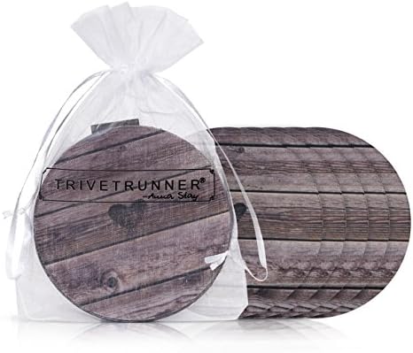 Rustic Farmhouse Drink Coaster Set: 6 Flat 4-Inch Round Discs Protect Surfaces,Table,Bar,desk from Hot or Cold Drinks, Anti-Slip,For Glass,Mug or Cup, 5 Design Choices By Trivetrunner (Wooden Rustic)