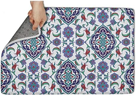 HCddakse Outside Welcome Doormat 23.5"x15.5" Rectangular Non-Slip Water Absorbing Easy Clean Bohemian Style Turkish Iznik Design Blue Modern Decorative Back Personalized Rugs