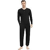 NACHILA Mens Pajamas Set Long Sleeve Henley Sleepwear Top Soft Jogger Pants Pajamas Cool Pjs Set,Viscose Made from Bamboo