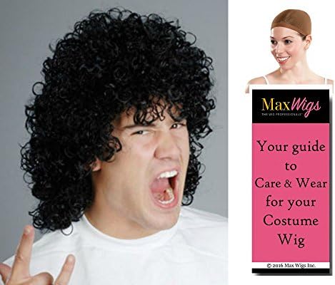 Michael Rock Band color BLACK - Enigma Wigs 80s Rocker Hair Band Slash Mens Bundle with Cap, MaxWigs Costume Wig Care Guide