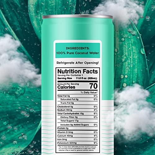 100 Coconuts Pure Coconut Water 11 fl oz cans, 12 Pack 100 Natural