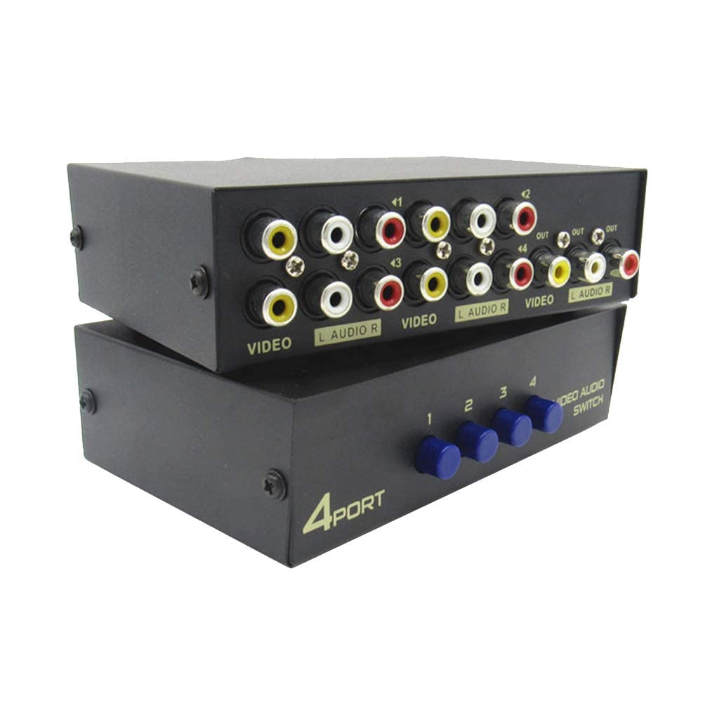 Bolwins E32CS 4-Port AV Switch - RCA Switch for 3 RCA AV Audio/Video, 4 in 1 Out Composite Video L/R Audio Splitter Adapter for DVD, STB and Game Consoles
