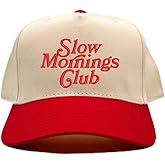 DSY Lifestyle Slow Mornings Club Two Tone 5 Panel Embroidered Baseball Hat (US, Alpha, One Size, Natural/RED)