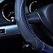 Universal Genuine Leather Black Steering Wheel Cover, 15inch, Breathable And Soft Car Wheel Protector (Blue steering wheel cover)