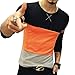 LOGEEYAR Mens Summer Fashion Fitted Tee Shirts Cotton Long-Sleeve Contrast Color Stitching T-Shirt (Orange, large1)
