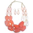 BOCARJEWELRY 3 Layer Chunky Beaded Necklace & Earrings Set – Statement Collar, Rose Gold, No Gemstone - View #7
