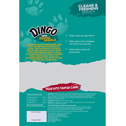 Dingo Dental Spirals, Treat for Dogs, Cleans and Freshens Breath, with