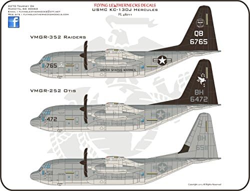 ORDFL48011 1:48 Flying Leathernecks USMC KC-130J Hercules VMGR-352 Raiders / VMGR-252 Otis [WATERSLIDE DECAL SHEET]