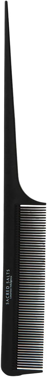 Sacred Salts Black Carbon Fiber Anti Static and Heat Resistant Tail Comb for Back Combing, Root Teasing, Adding Volume, Evening Styling | Professional Salon Range