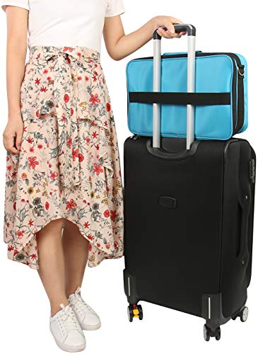 Giant 124 Essential Oils Train Case for 5ml, 10ml and 15ml Bottles - Shoulder Style Soft Case with Tall Plush Black Felt Inlay EVA Insert, Premium Metal Connectors and Double Zippers (Caribbean Blue)