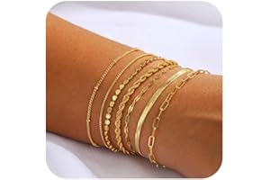 Bvuem Dainty 14K Gold Bracelets for Women - Waterproof Stackable Gold Bracelet Set - Perfect for Stylish Women