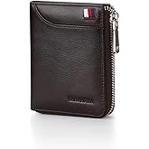 VANNANBA Wallets for Men Genuine Leather,Slim Zipper Mens Wallet RFID Blocking with Front Pocket