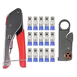 Coax Cable Crimper, KISENG Coaxial Compression Tool Kit Coaxial Cable Connector Wire Stripper with F RG6 RG59 Connectors