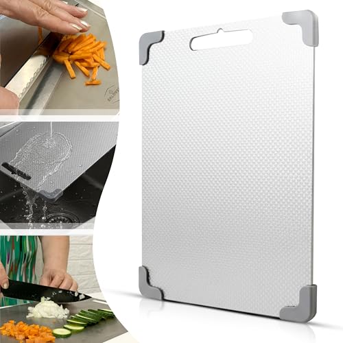 EKLOVER 100% Pure Titanium Chopping Board 35 x 25 cm - Complete Set with Diamond Sharpener, Cloth, 50 Recipes and Gift Box - Non-Slip, Drip and Rice Wheat Finish