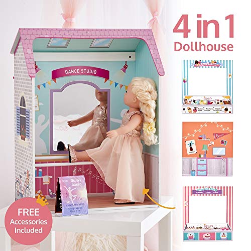 Olivia's Little World - Olivia's Classic 18 inch Doll Convertible Wooden 4-in-1 Play House/ Dollhouse | 4 Scenes with Accessories
