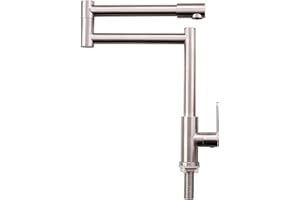 Brushed Nickel Pot Filler Faucet, Deck Mounted Single Handle Double Joints Kitchen, Free Rotating Retractable Sink, 304 Stain