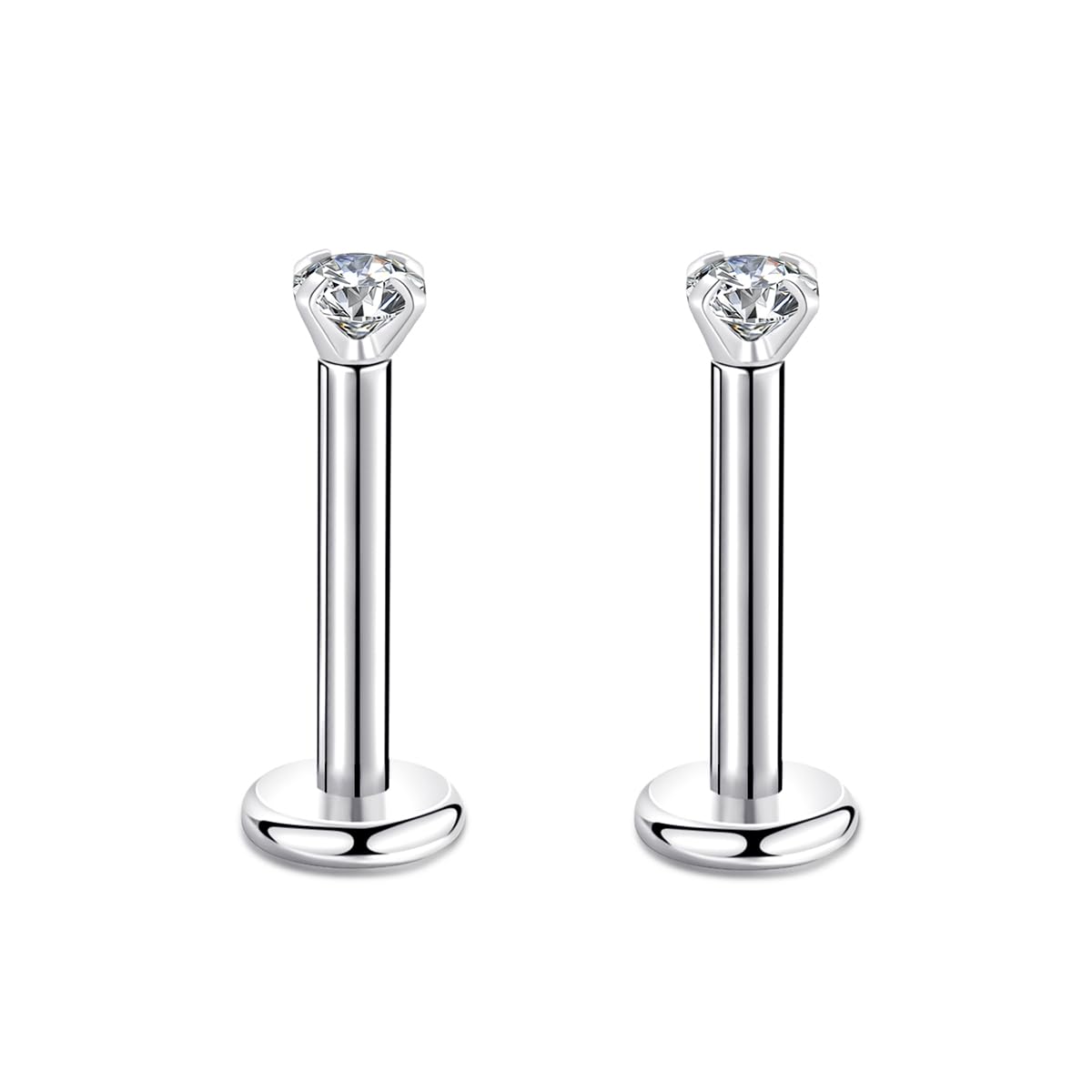 Candyfancy 16g 8mm 2/3/4mm Cubic Zirconia Gem Ear Cartilage Tragus Helix Studs Earrings Lip Labret Piercing (2pcs 2mm stone 8mm bar)