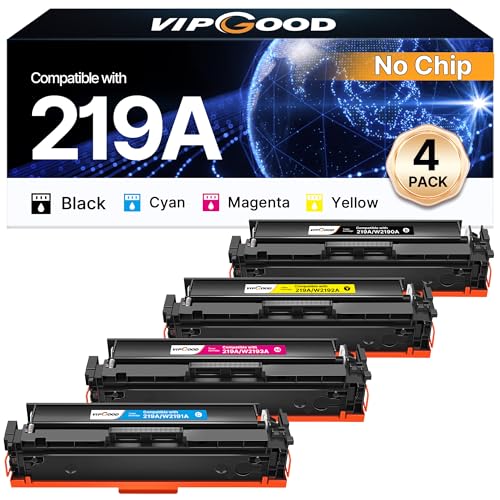 VIPGOOD 219A Compatible Toner Cartridges for HP 219X 219A Toner for HP Color Laserjet Pro MFP 3302FDWG 3302SDWG 3302FDNG 3202DW 3302FDW 3302SDW 3302FDN 3202DN (1Black 1Cyan 1Yellow 1Magenta, 4-Pack)