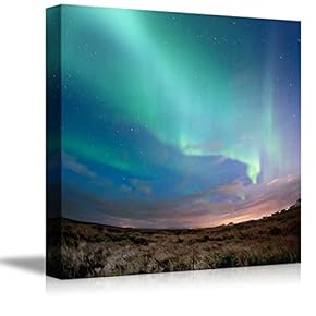 Canvas Prints Wall Art - Aurora Borealis (Northern Lights) Over Southern Iceland | Modern Wall Decor/Home Decoration Stretched Gallery Canvas Wrap Giclee Print. Ready to Hang - 12" x 12"