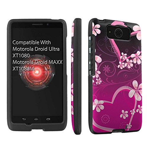 Motorola Droid MAXX (XT1080M) / Droid Ultra (XT1080) Case, [SkinGuardz] Black Form Fit Fancy Protection Case - [Purple Hearts] Print Design