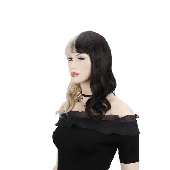 Amazon Com Creamily Half Blonde And Half Natural Black 2 Tone Dyed Hair Extensions Medium Short Curly Cosplay Wigs Beauty
