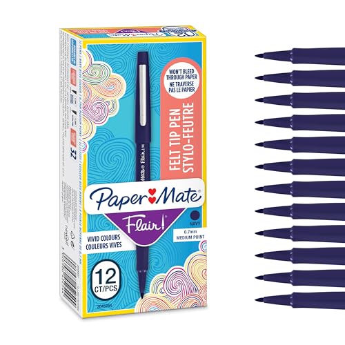 Paper Mate Flair rotuladores de punta de fieltro | punta mediana (0.7 mm) | azul marino | caja de 12