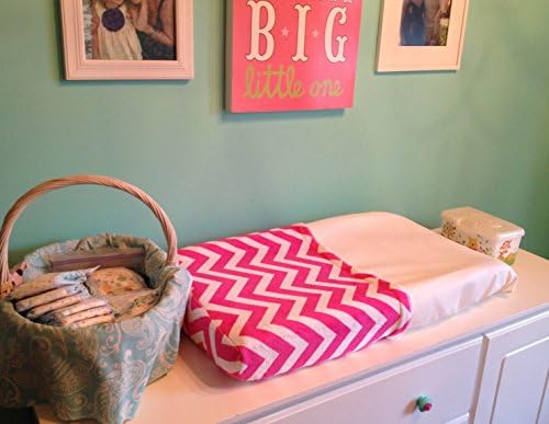 BUB Baby Wipeable Changing Table Pad Cover in Pink Chevron - Waterproof, Non Toxic, Plush Minky Material