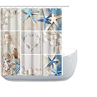 Amagical Blue Starfish Seashell Conch Shower Curtain Waterproof Fabric Bathroom Accessory with 12 Hooks