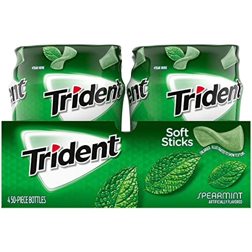 TRIDENT UNWRAPPED SPEARMINT SUGAR-FREE CHEWING GUM, 4 BOTTLES OF 50 PIECES (200 TOTAL PIECES)