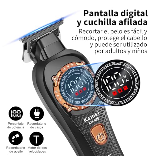 KEMEI 999 Professional Hair Clippers for Men, Cordless Electric Beard Trimmer for Men, New DLC Zero Gapped T-Blade Hair Trimmer with LED Display and 3 Guide Combs (Black)