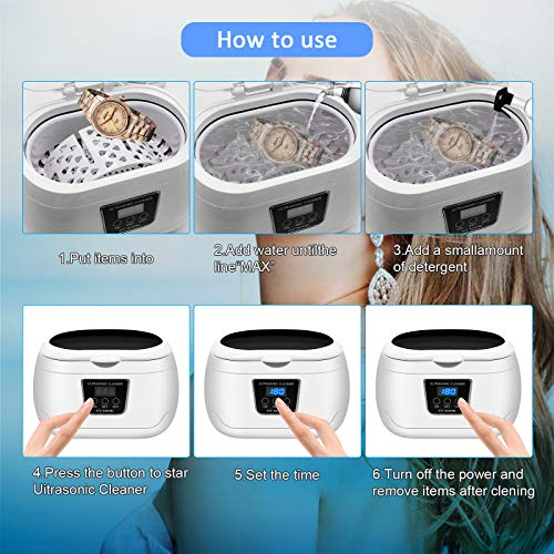 Ultrasonic Cleaner, Professional Ultrasonic Jewelry Cleaner 20 Ounces(600ML) with Five Digital Timer, Watch Holder,Cleaning Basket, SUS Tank for Cleaning Eyeglasses, Ring,Watches, Dentures
