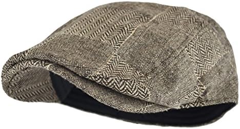 Deewang Fashion Men's Herringbone Tweed Solid Newsboy Driving Cabbie, Ivy Flat Cap (S/M, Brown-LightWeight)