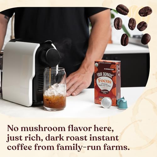 FOUR SIGMATIC FOCUS HIGH CAFFEINE COFFEE PODS COMPATIBLE WITH NESPRESSO ORIGINAL | ORGANIC DARK ROAST ESPRESSO WITH ADDED FOCUS | MUSHROOM COFFEE ENHANCED WITH LION’S MANE | HIGH CAFFEINE 10CT