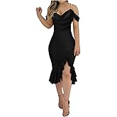 Sexy Dresses for Women Elegant Pearls Spaghetti Strap Slit Slip Dress Slim Fit Irregular Ruffle Hem Bodycon Dress