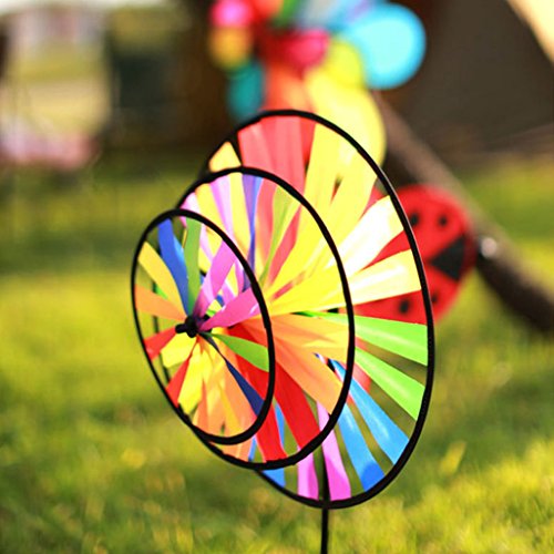 NNDA CO Triple Wheel Rainbow Wind Spinner, Cute Cartoon Kids Colorful Windmill Toy