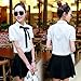 ETOSELL Womens White Collared Button Down Shirt Short Sleeve Cotton Peter Pan Blouses Button Up Lolita Sailor Dress Shirts with Bow Tie