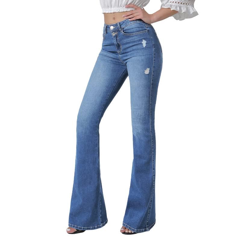 Photo 1 of VIPONES Women's Flare Bell Bottom Jeans High Waisted Wide Leg Bootcut Jeans Stretchy Denim Pants Trendy Blue