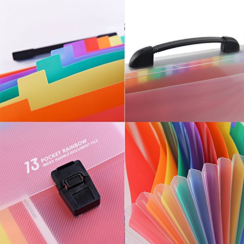 13 Pockets Portable File Folders, Plastic Expanding Accordion Folders ,A4 Expanding Document Folder with Handle, Plastic Expandable Accordion Organizer - Thumbnail 2