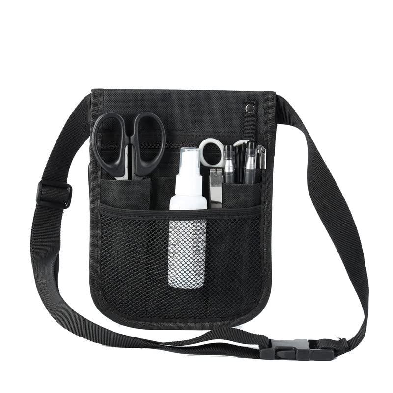 Nurse Nursing Belt Organizer Waist Bag Pouch for Nurse Accessories,2 Sided - 8 Pocket Organizer Utility Belt, Medical Scissors Care Kit Tool Case (Black)