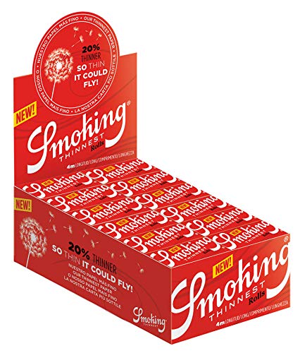 Smoking Thinnest Rolls Ultra Thin Rolling Paper Rips on 4 Metres Roll Full Box