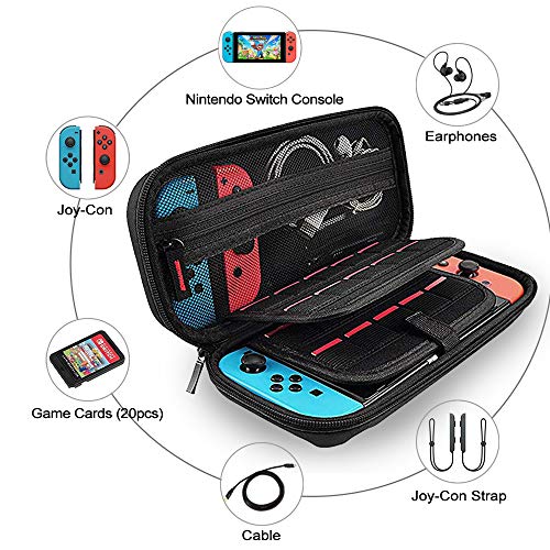 Aukor Carrying Case for Nintendo Switch with 20 Games Cartridge Holders, Protective Hard Shell Travel Carrying Case Pouch for Nintendo Switch Console Accessories, Black