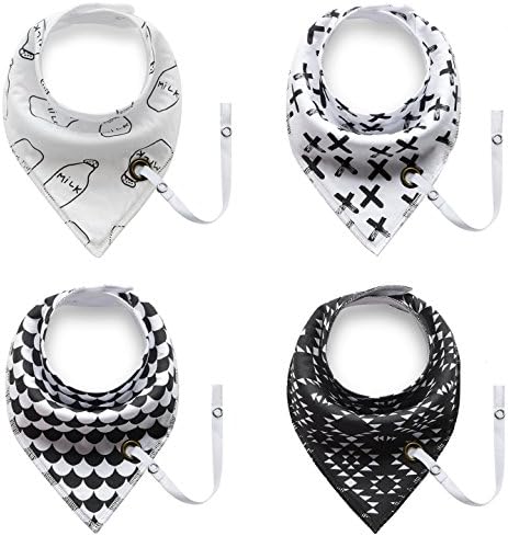 2 in 1 Unisex Baby Drool Bandana Bibs 4-Pack Set for Drooling and Teething , Super Absorbent, Soft, &amp; Chic Organic Cotton Towel with Pacifier Clip (4 Colors- Style5)
