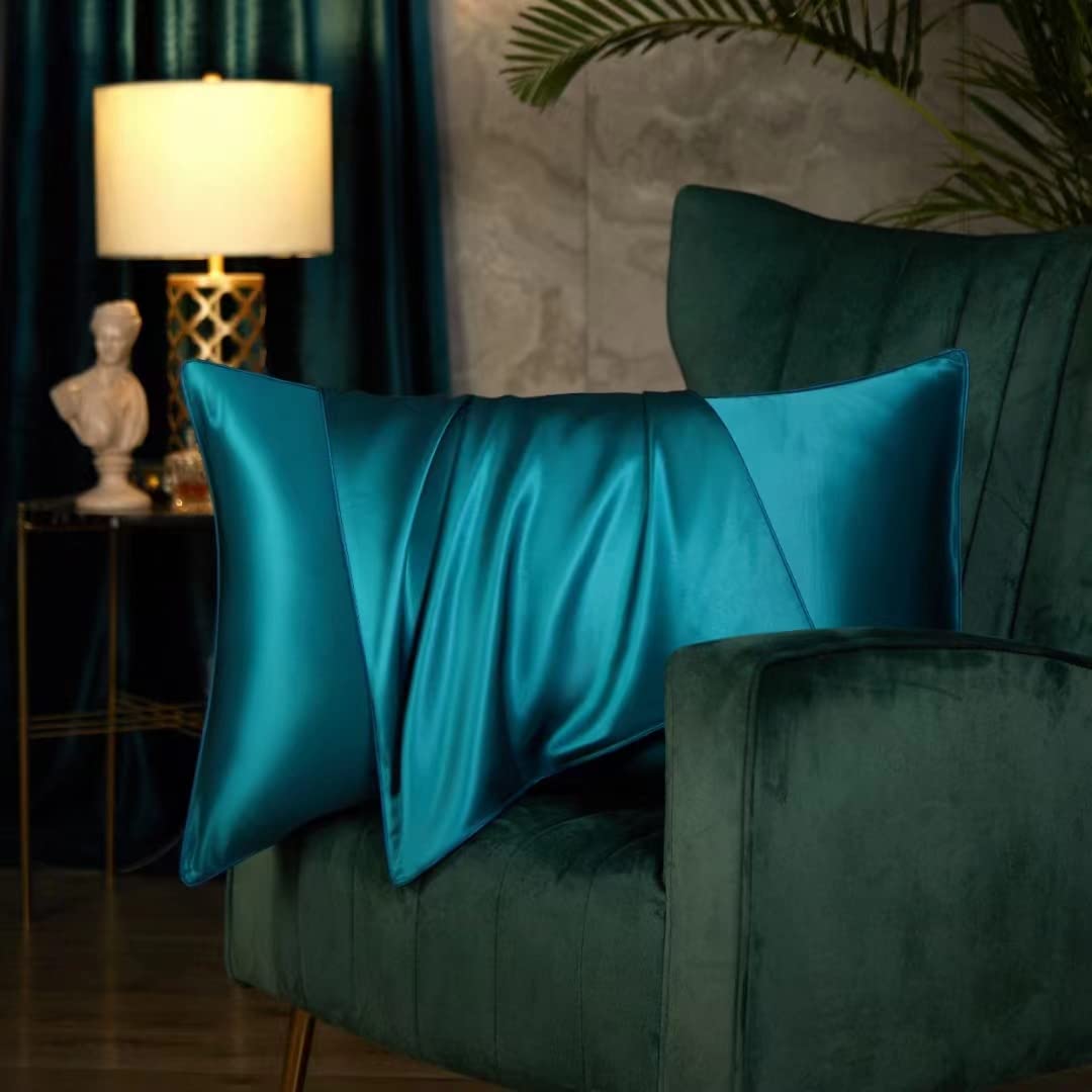 Juwenin Home Both Sides Luxury Mulberry Silk Pillowcase 19 Momme Soft Breathable Hidden Zipper 1pc/pack 100% Pure Natural Silk (Teal, Standard 50x75cm) — image 1