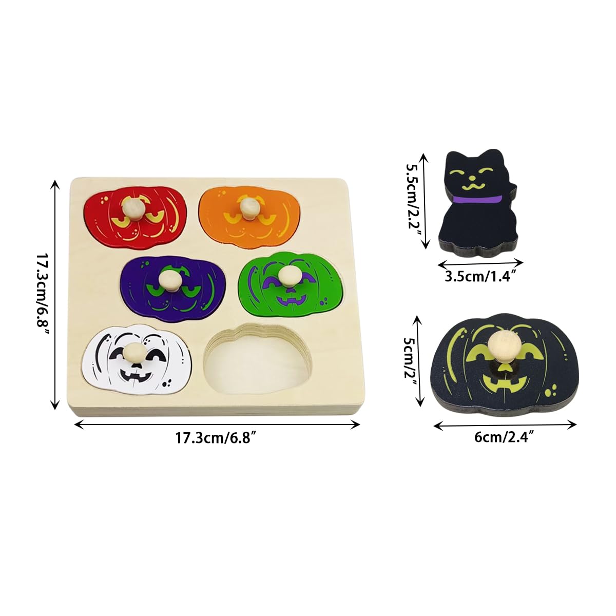 Pinkiwine Halloween Pumpkin Wooden Peg Puzzles Montessori Educational Toys for Kids Toddlers Halloween Toys Party Favors Treat Bags Gifts