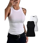 CHICME Womens 2 Piece Sleeveless Tank Tops Summer Casual Basic Ribbed Fitted Thick Strap Racerback Top