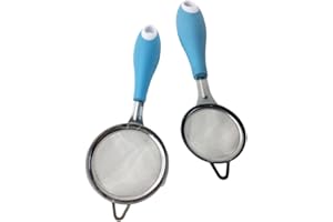 TEHAUX 2pcs Stainless Steel Fine Mesh Kitchen Strainers Sifters for Baking Flour Icing Sugar Powder
