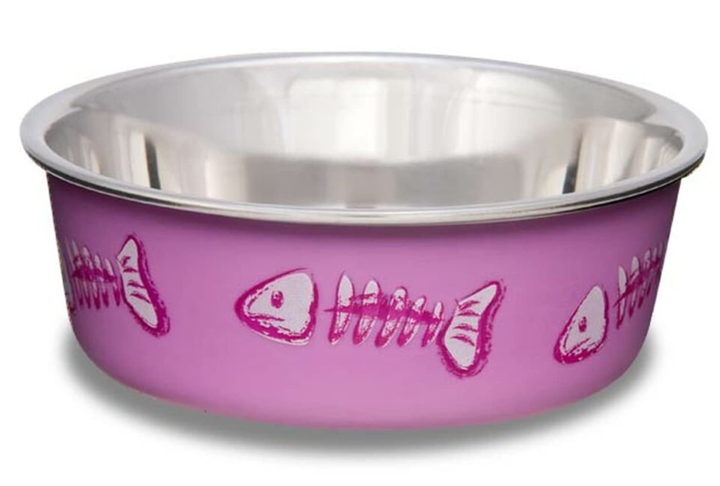 Loving Pets Stainless Steel Bella Non-Slip Dishwasher Safe & Bacteria Resistant Metallic Pet Dish - Pink Fish Skeleton - X-Small (284 ml)