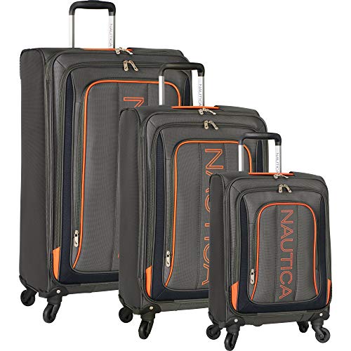Nautica 3 Piece Luggage SetLightweight for Travel4, Grey/Orange Cas